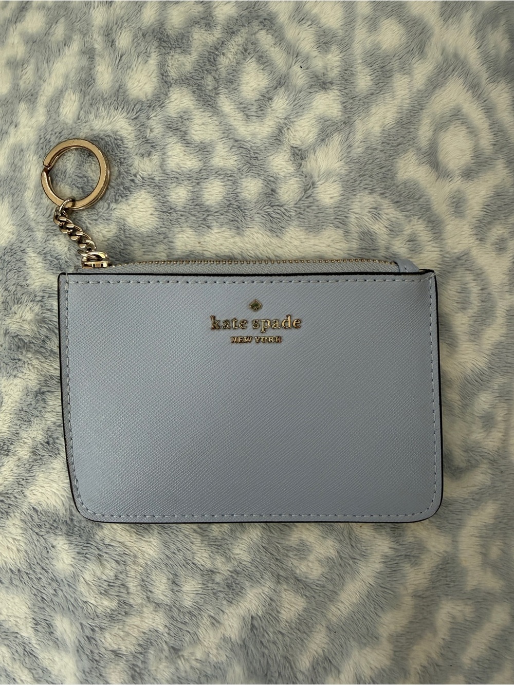 kate spade pale blue leather card holder with keyring